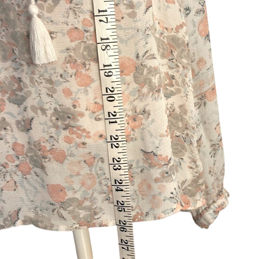 Lucky Brand Cream Floral Long Sleeve Tie Front Peasant Top | Size L/G - Picture 4 of 6
